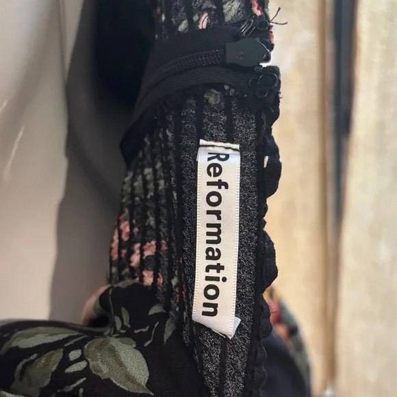 Reformation Black Maxi Dress with Peach and Green Floral Print - Picture 2 of 10